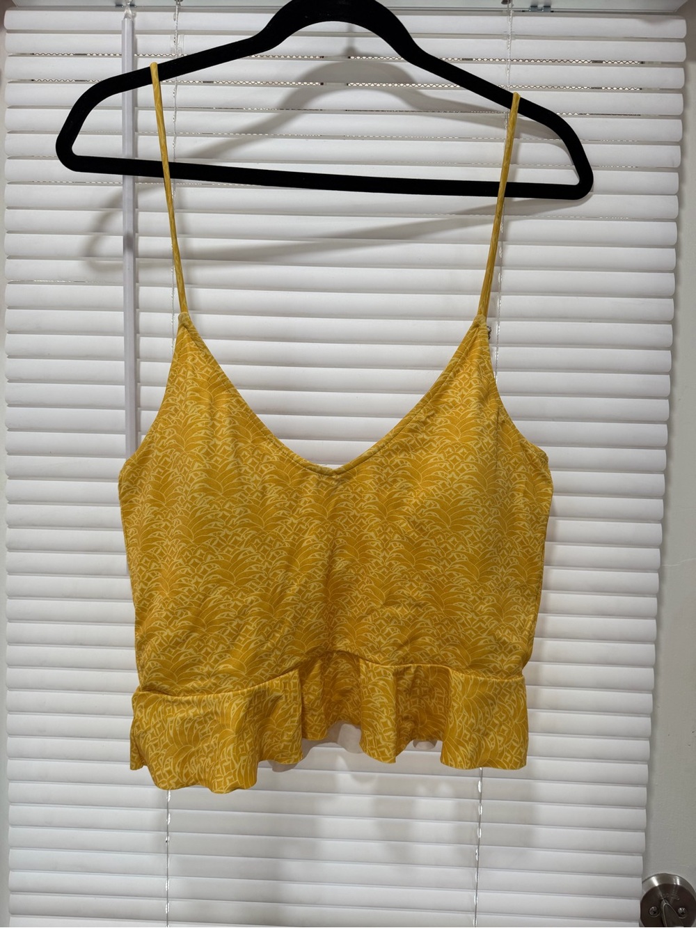 Kortni Jean Women's Yellow Ruffle Hem Spaghetti Strap Tankini Top